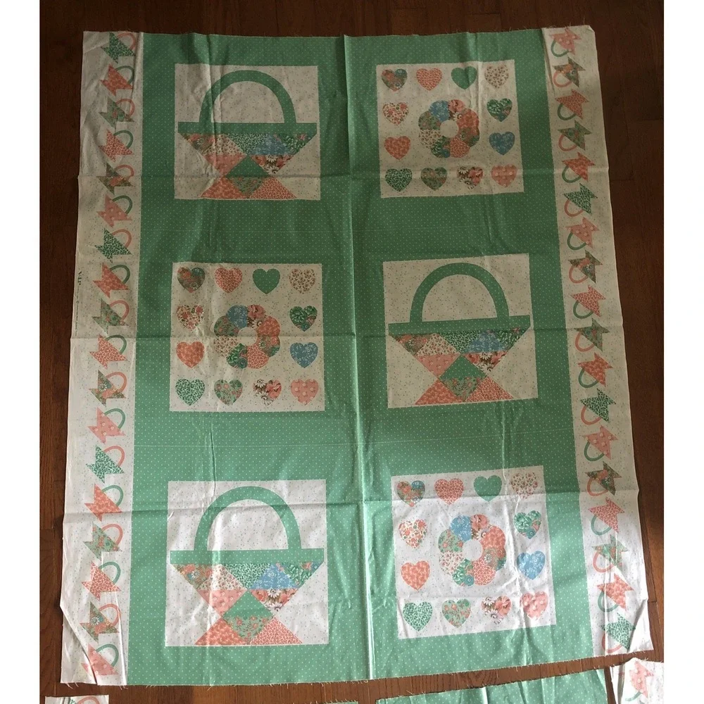Vtg Cheater Quilt Fabric VIP Cranston 1.5 Yards ++ Extra Pieces Green Read!